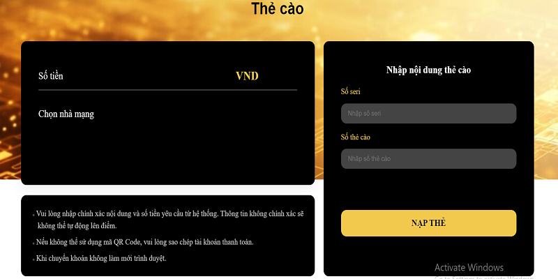 Nạp tiền Bj88 Nạp tiền vào Bj88 qua thẻ cào